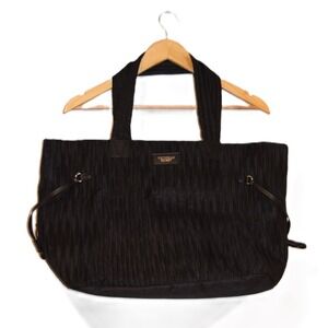 Victorias Secret Black Pleated Satin Tote Bag Gold Logo Shoulder Bag Large